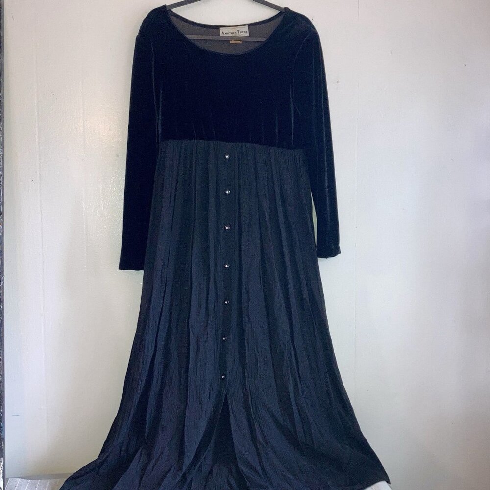 VTG Maxi Dress Black Velvet Crinkle Gauze Goth Whimsigoth Cocktail Formal Sz 12